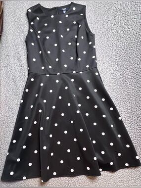 Chaps Sleeveless Polka Dot Dress Women’s Size 8 Navey Blue And White Fit Flare